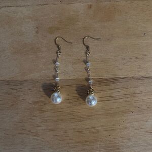 Gold and Pearl Dangle Earrings